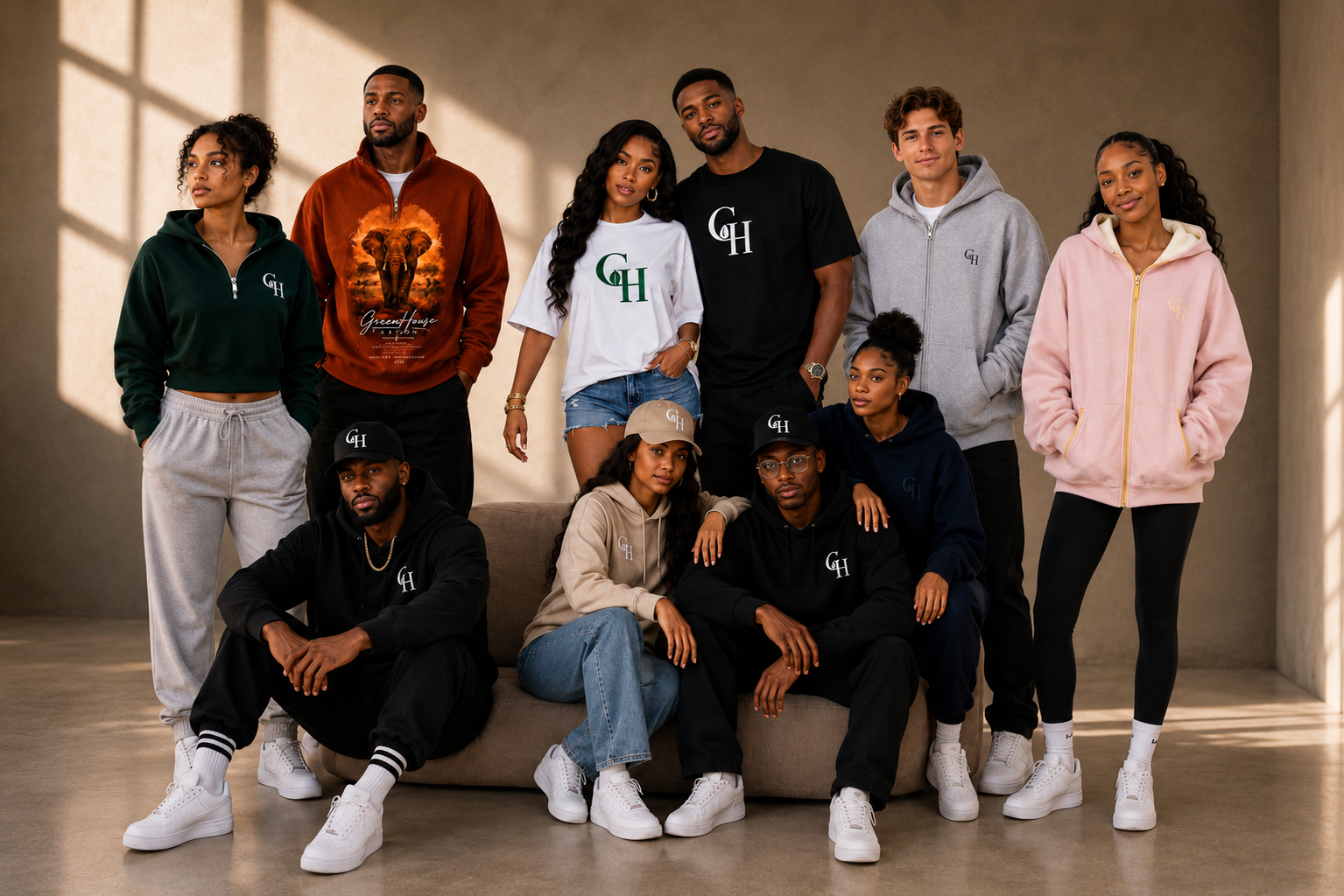 A group of young people together in the brand's pieces
